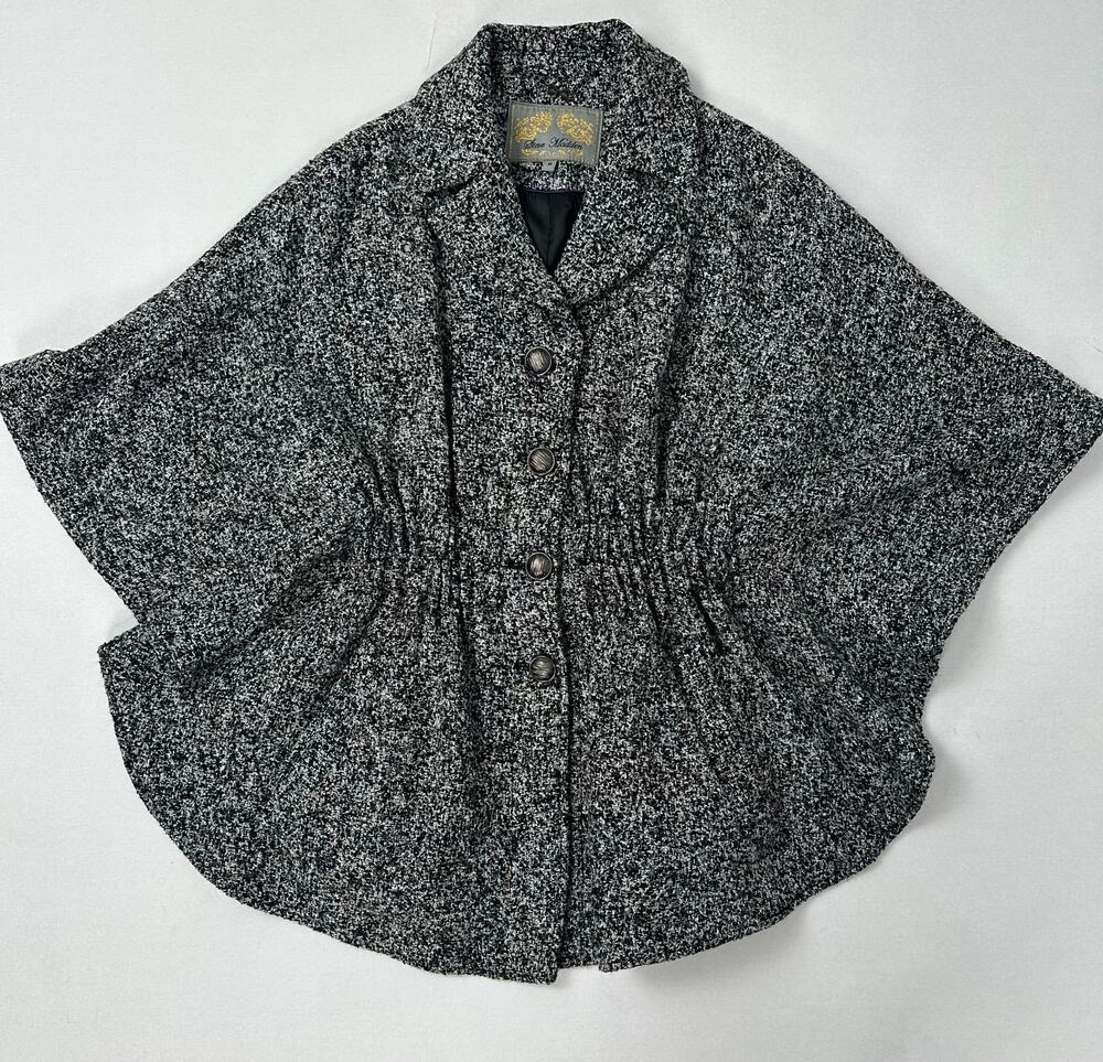 Y2K Steve Madden Wool Tweed Cape Coat Dark Academia Swing Poncho Jacket Retro M